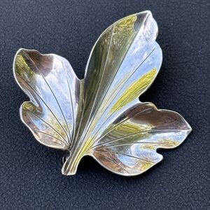 Vintage HS Sterling Silver Brooch Denmark Modernist Leaf Pin 925 Signed